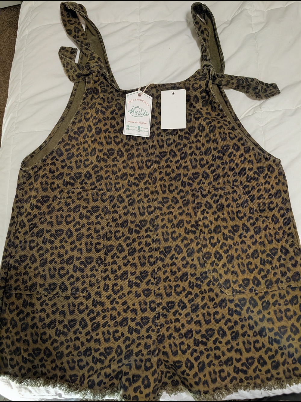 ROMPER Very J Leopard Print Tie-Strap Romper in Brown and Black